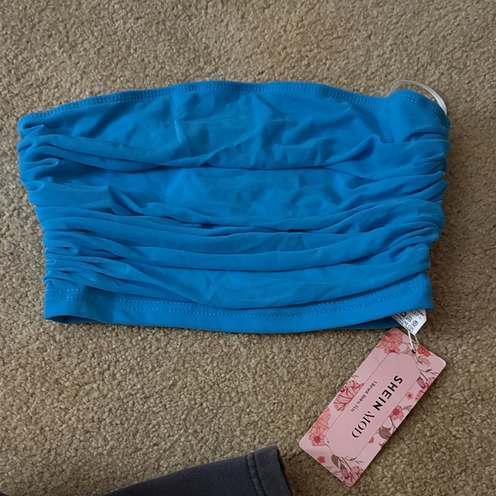 SHEIN Vibrant Blue Gathered Tube Top